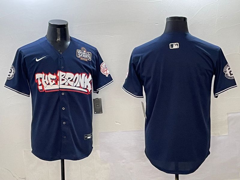 Men New York Yankees Blank Drak Blue four generations Joint Name 2025 Nike MLB Jersey style 3